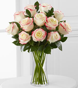 Pretty in Pink Rose Bouquet - 12 Stems, - VASE INCLUDED