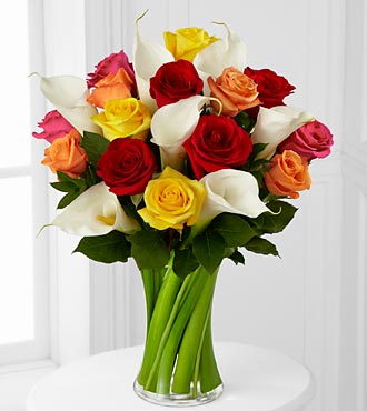 Color Crush Rose & Calla Lily Bouquet - VASE INCLUDED