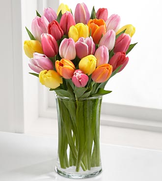 Rush of Color Assorted Tulip Bouquet - 25 Stems - VASE INCLUDED