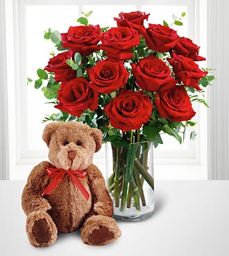 In Love with You Rose Bouquet with Bear