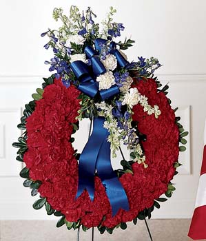Cherished Tribute Wreath on easel in Long Beach, CA